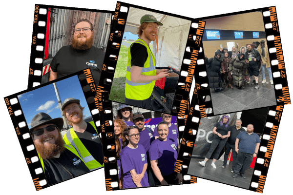 Collage of diverse people at various events, smiling.