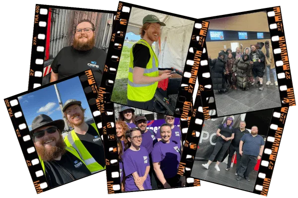 Collage of diverse people at various events, smiling.