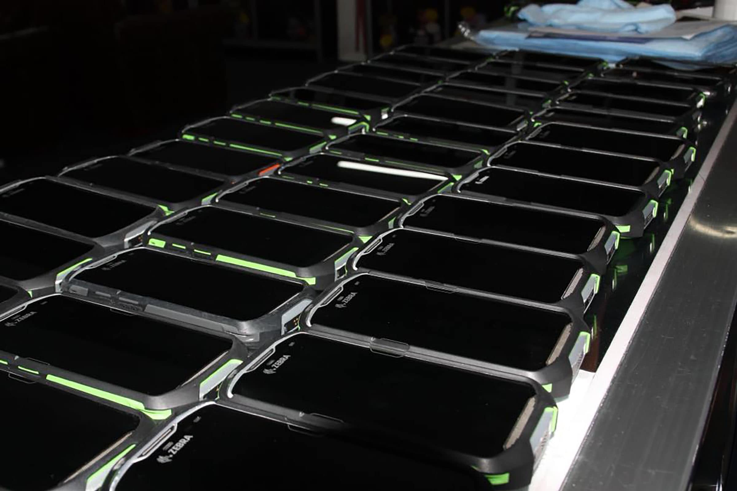 Ticketing Support team ready with the handset scanners neatly laid out.